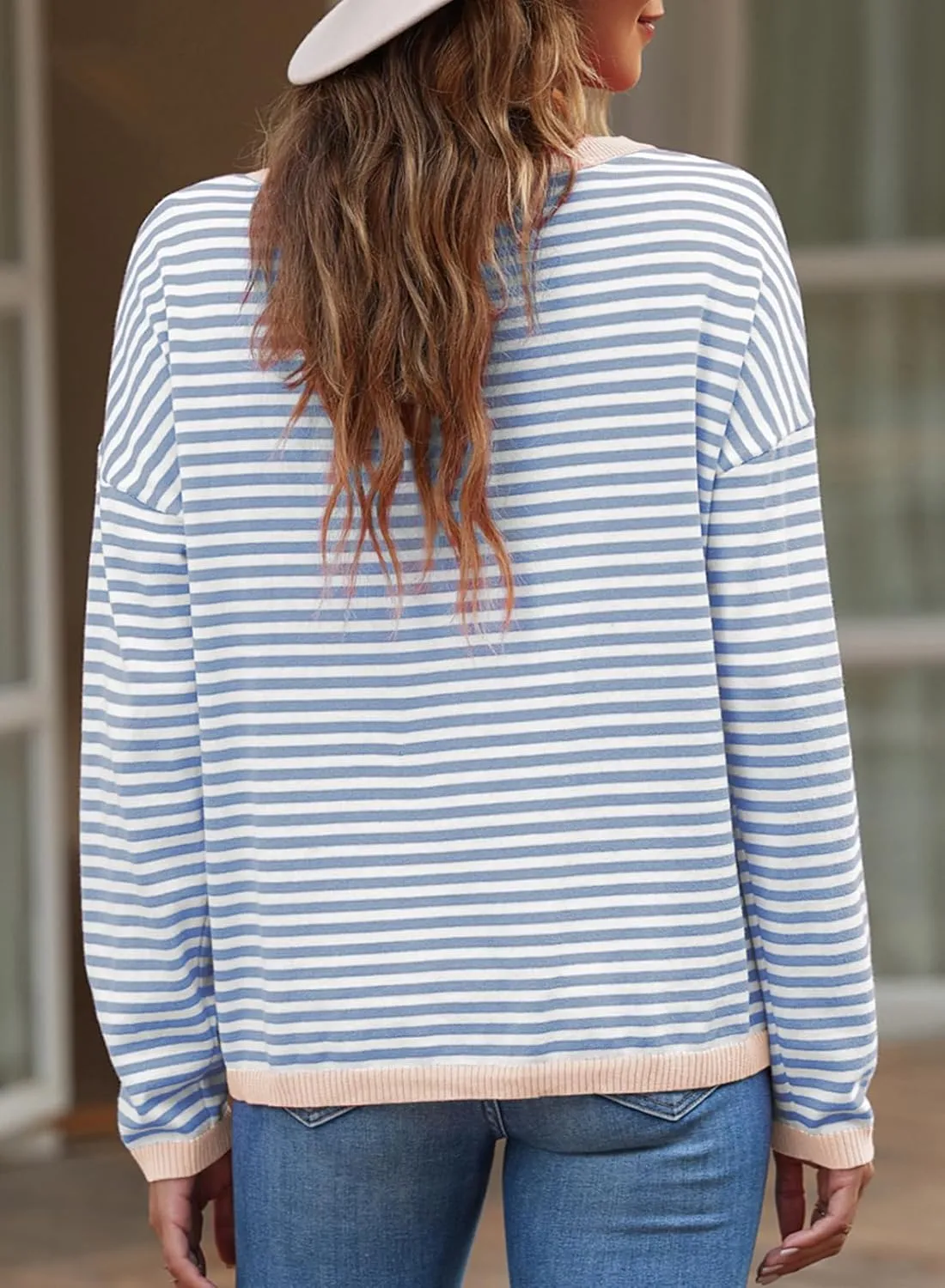 Eytino Plus Size Sweaters for Women Casual Striped Color Block Long Sleeve Round Neck Pullover Jumpers Tops(1X-5X)