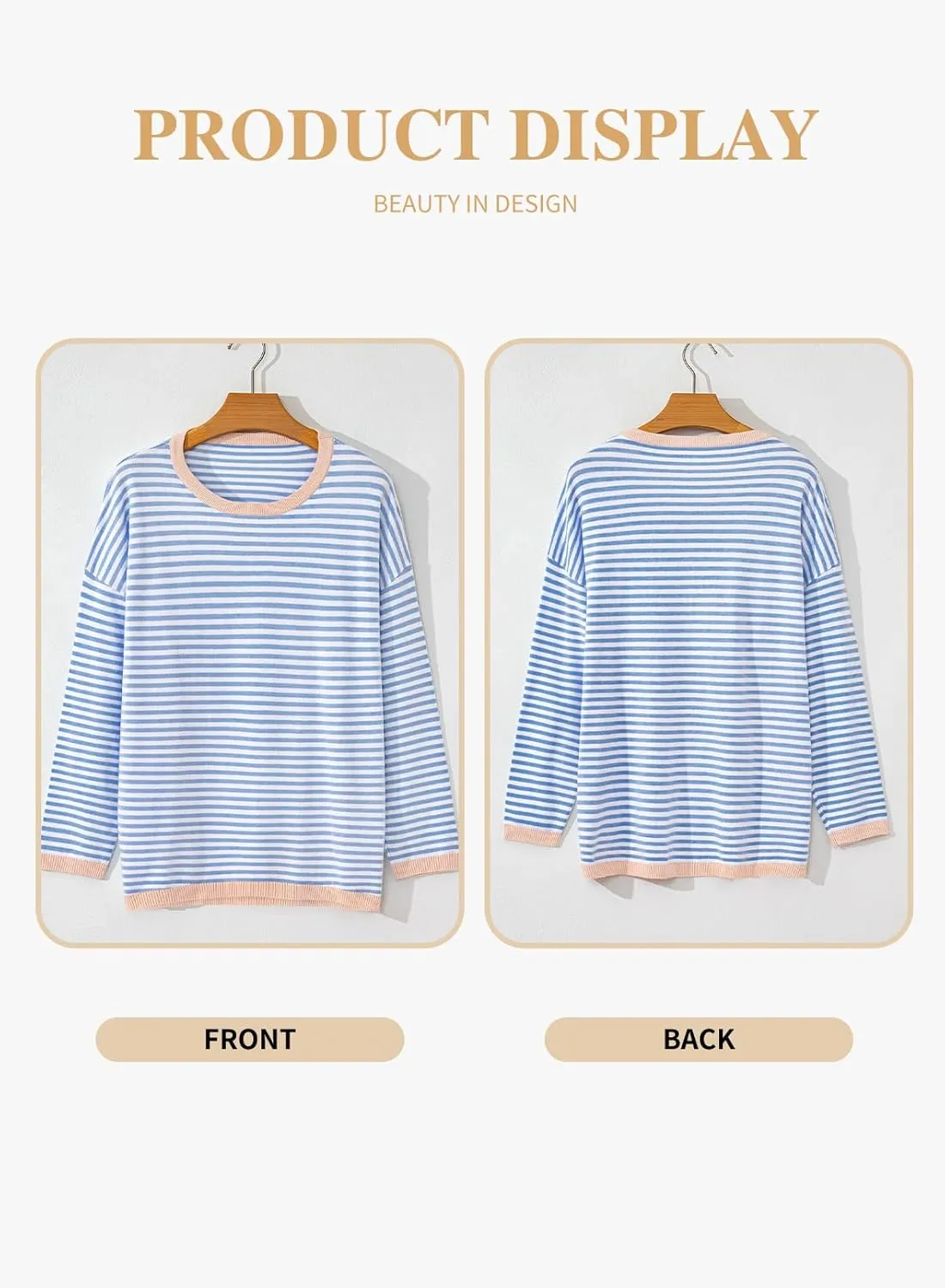 Eytino Plus Size Sweaters for Women Casual Striped Color Block Long Sleeve Round Neck Pullover Jumpers Tops(1X-5X)