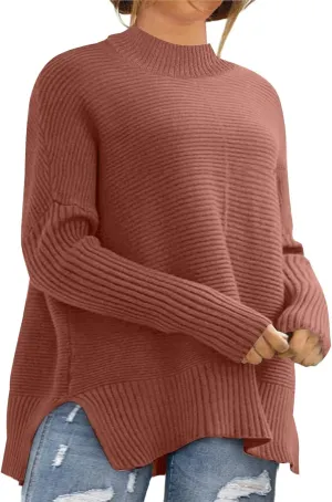 Eytino Womens Plus Size Sweaters Long Sleeve Crew Neck Split Hem Casual Oversized Ribbed Knit Tunic Pullover Tops(1X-5X)