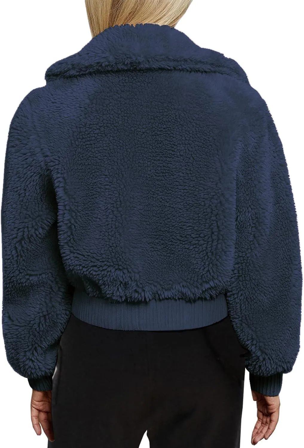 FANCYINN Womens Teddy Cropped Faux Fur Jacket Furry Lapel Coat Zip Up with Pockets Warm Winter