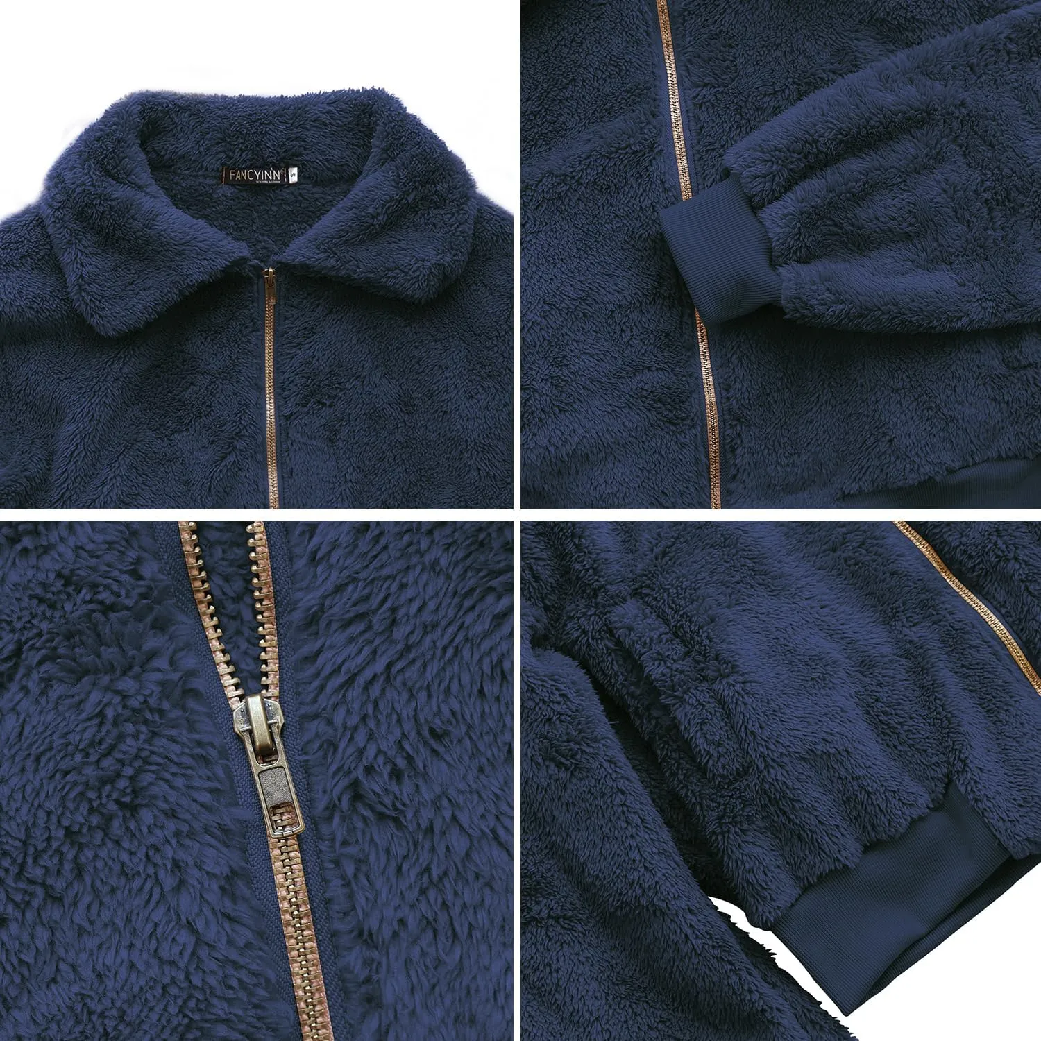 FANCYINN Womens Teddy Cropped Faux Fur Jacket Furry Lapel Coat Zip Up with Pockets Warm Winter