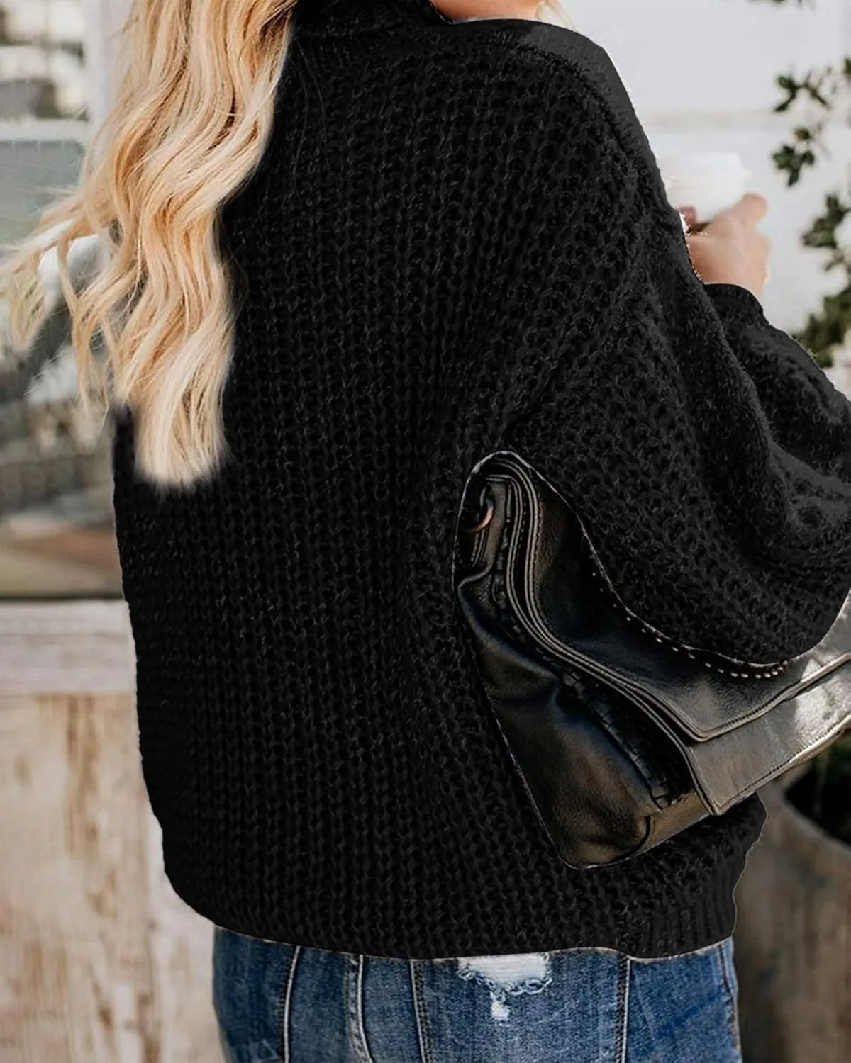 Fashionme Chic Ballon Sleeve Winter Turtleneck Chunky Sweater Slouchy Oversized Loose Pullover Outerwear Warm Thick