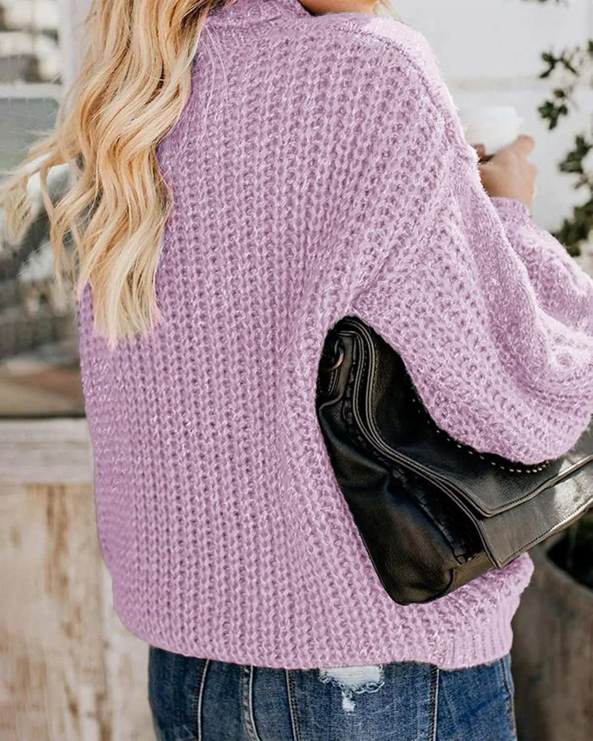 Fashionme Chic Ballon Sleeve Winter Turtleneck Chunky Sweater Slouchy Oversized Loose Pullover Outerwear Warm Thick