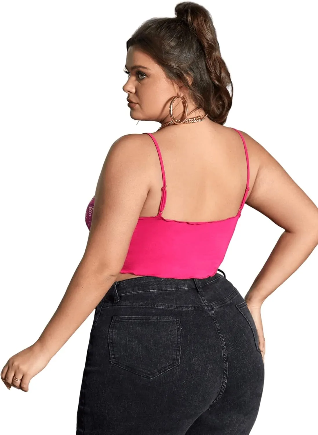 Floerns Women's Plus Size Graphic Print Spaghetti Strap Crop Cami Tank Top