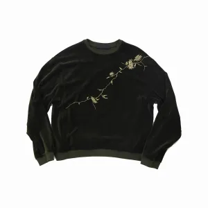 Floral Embroidered Green Velvet Sweatshirt