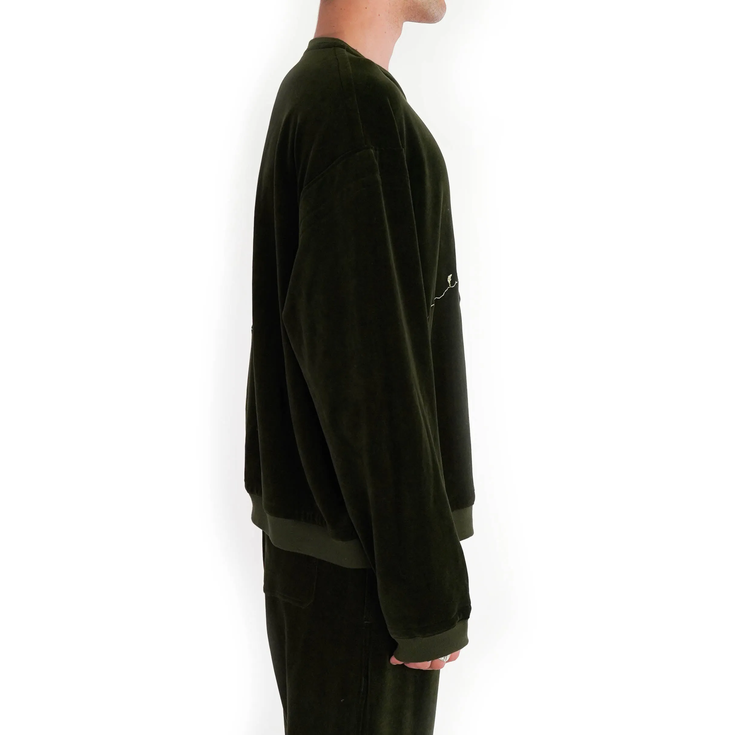 Floral Embroidered Green Velvet Sweatshirt