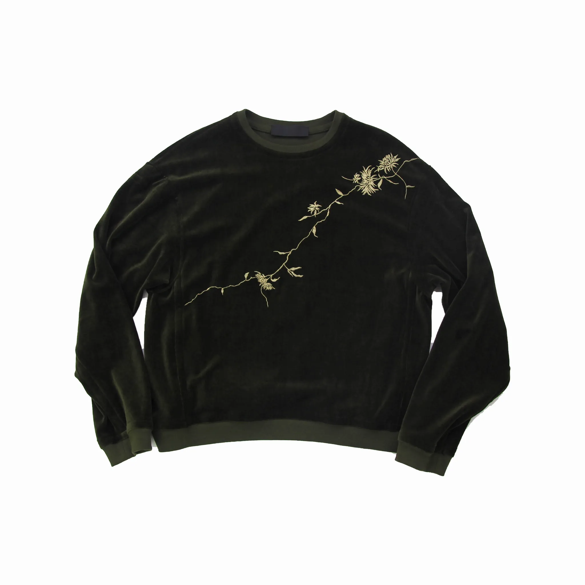 Floral Embroidered Green Velvet Sweatshirt