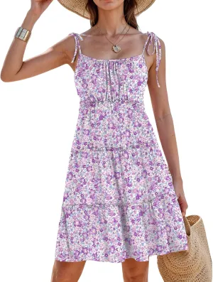 Floral Sun Dresses for Women 2025 Vacation Summer Open Back Skater Dress Flowy Tiered Ruffle Babydoll Mini Sundress