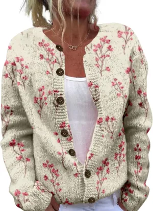 Floral Sweaters for Women Open Front Cardigan Chunky Long Sleeve Plus Size Button Up Fall Trendy Tunic Blouse