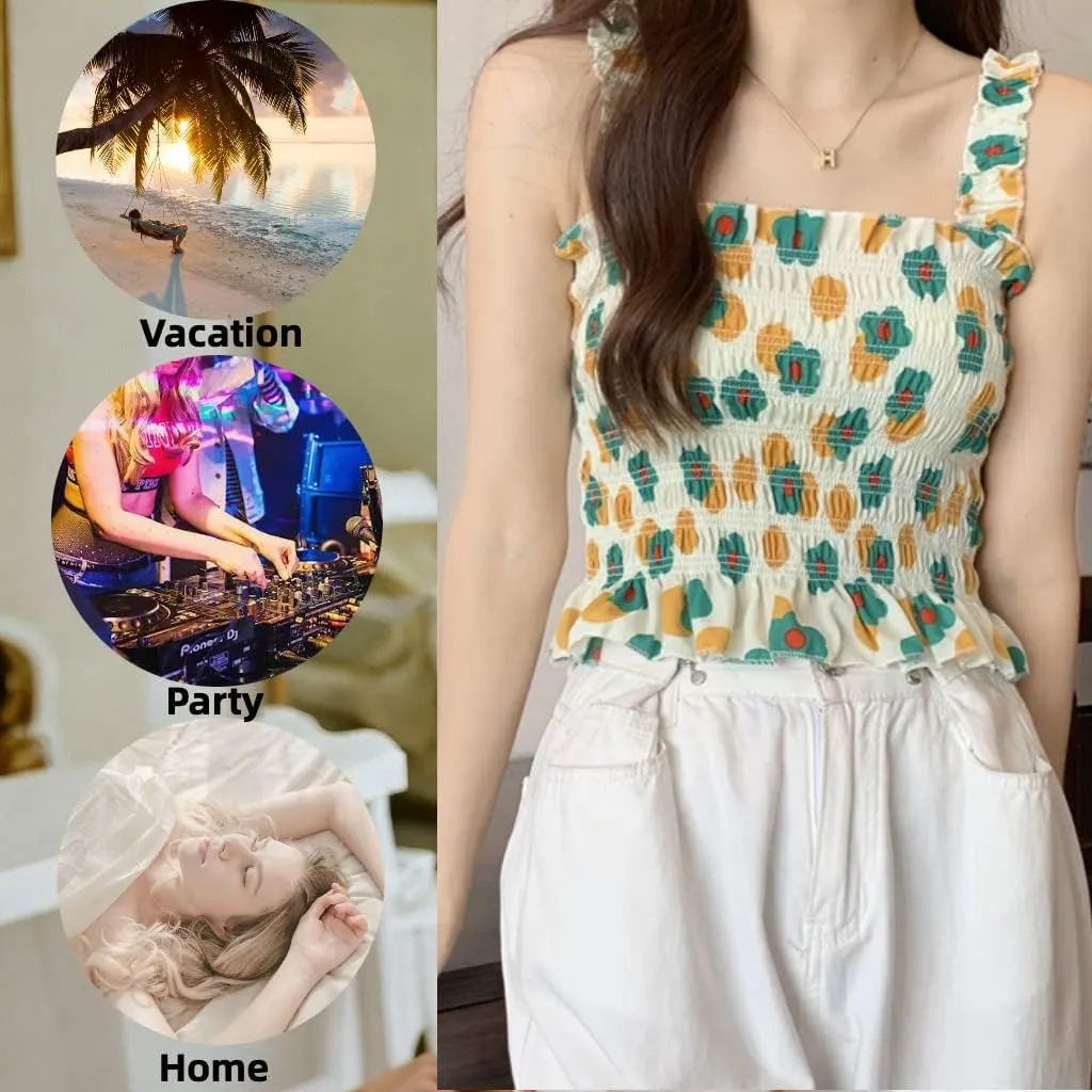 Floral Top Tops Women Girl Camisole Crop Square Neck Dancing Halter