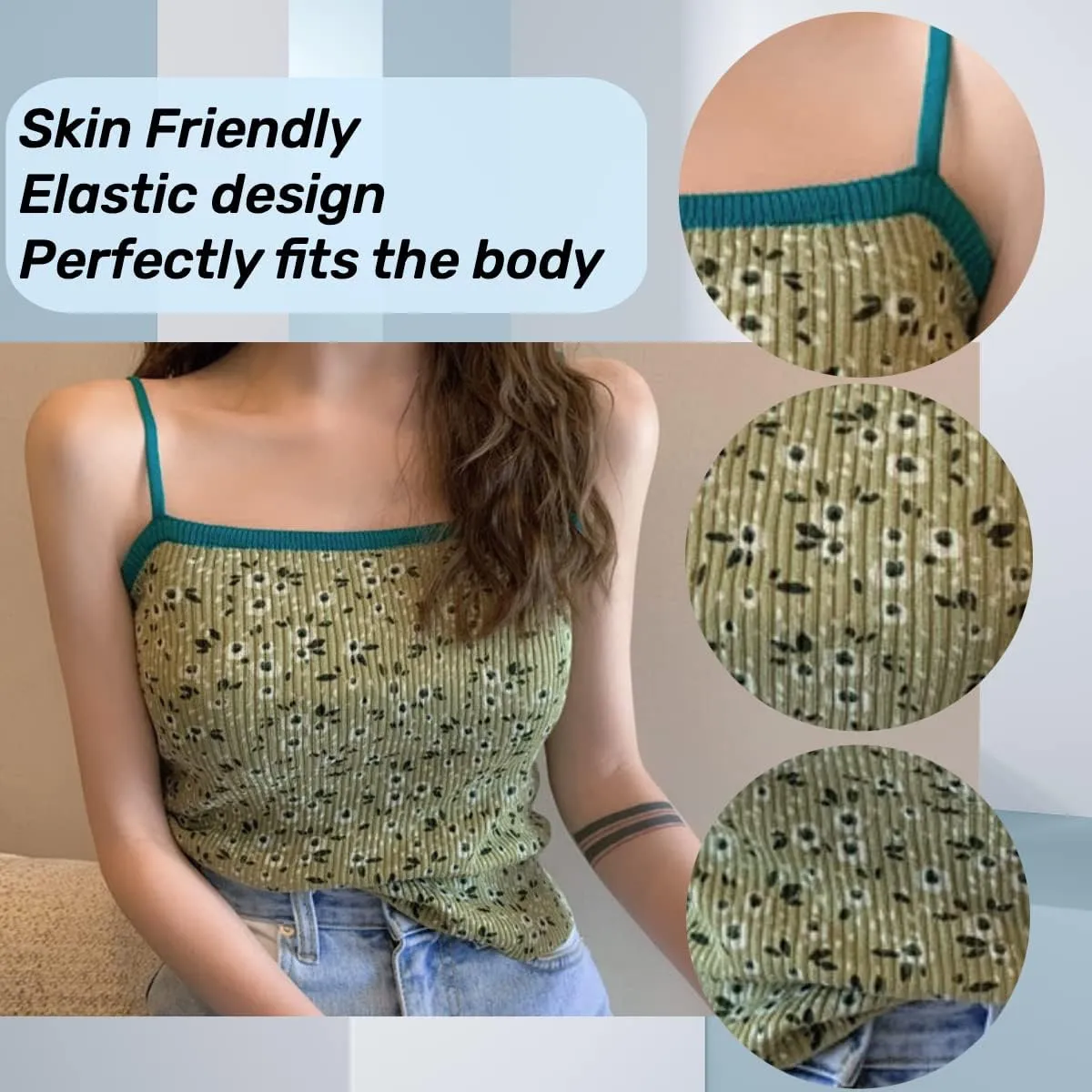 Floral Top Tops Women Girl Camisole Crop Square Neck Dancing Halter