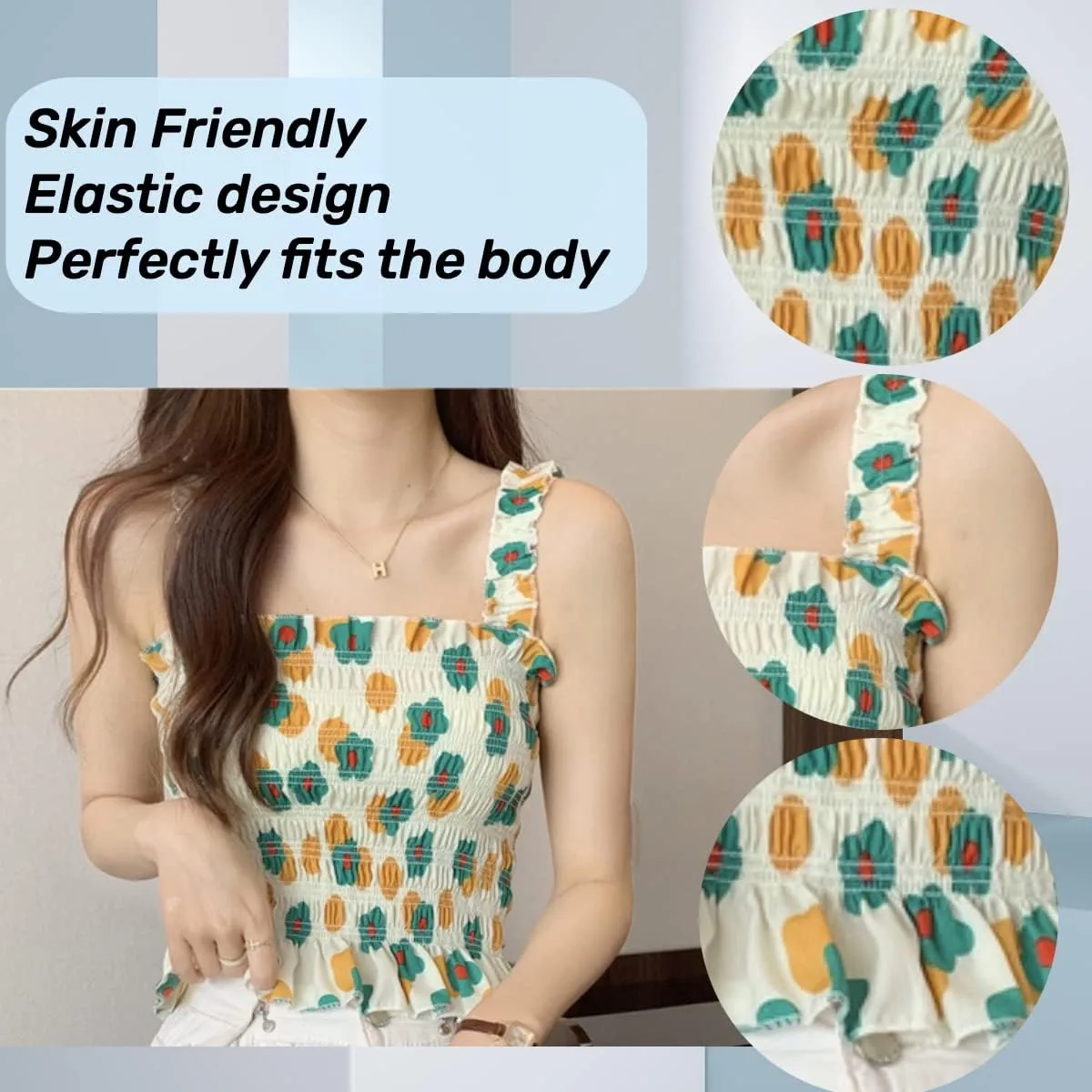 Floral Top Tops Women Girl Camisole Crop Square Neck Dancing Halter