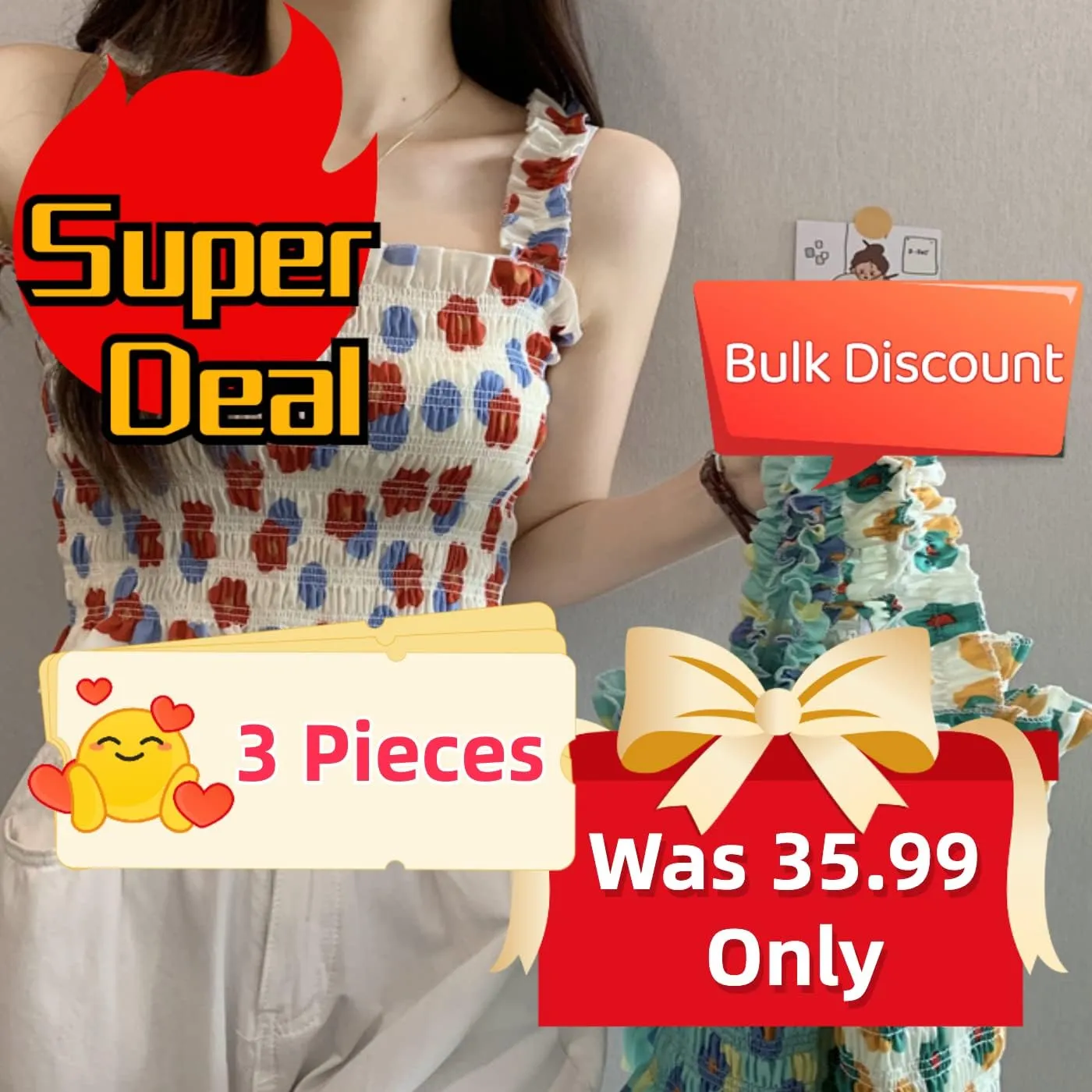 Floral Top Tops Women Girl Camisole Crop Square Neck Dancing Halter