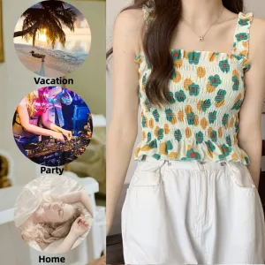 Floral Top Tops Women Girl Camisole Crop Square Neck Dancing Halter
