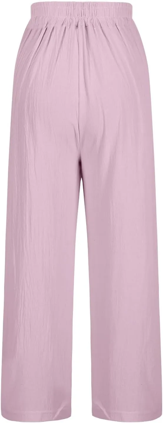 Flowy Womens Linen Pants Loose Cotton Linen Pants Baggy Wide Leg Slacks Summer Beach Long Trousers 2025 Trendy