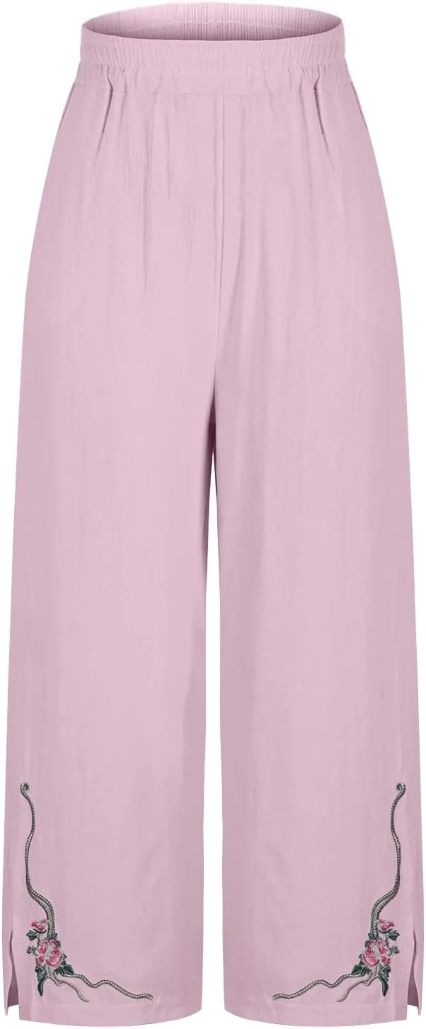 Flowy Womens Linen Pants Loose Cotton Linen Pants Baggy Wide Leg Slacks Summer Beach Long Trousers 2025 Trendy