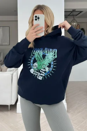 Free bird premium navy printed hoodie