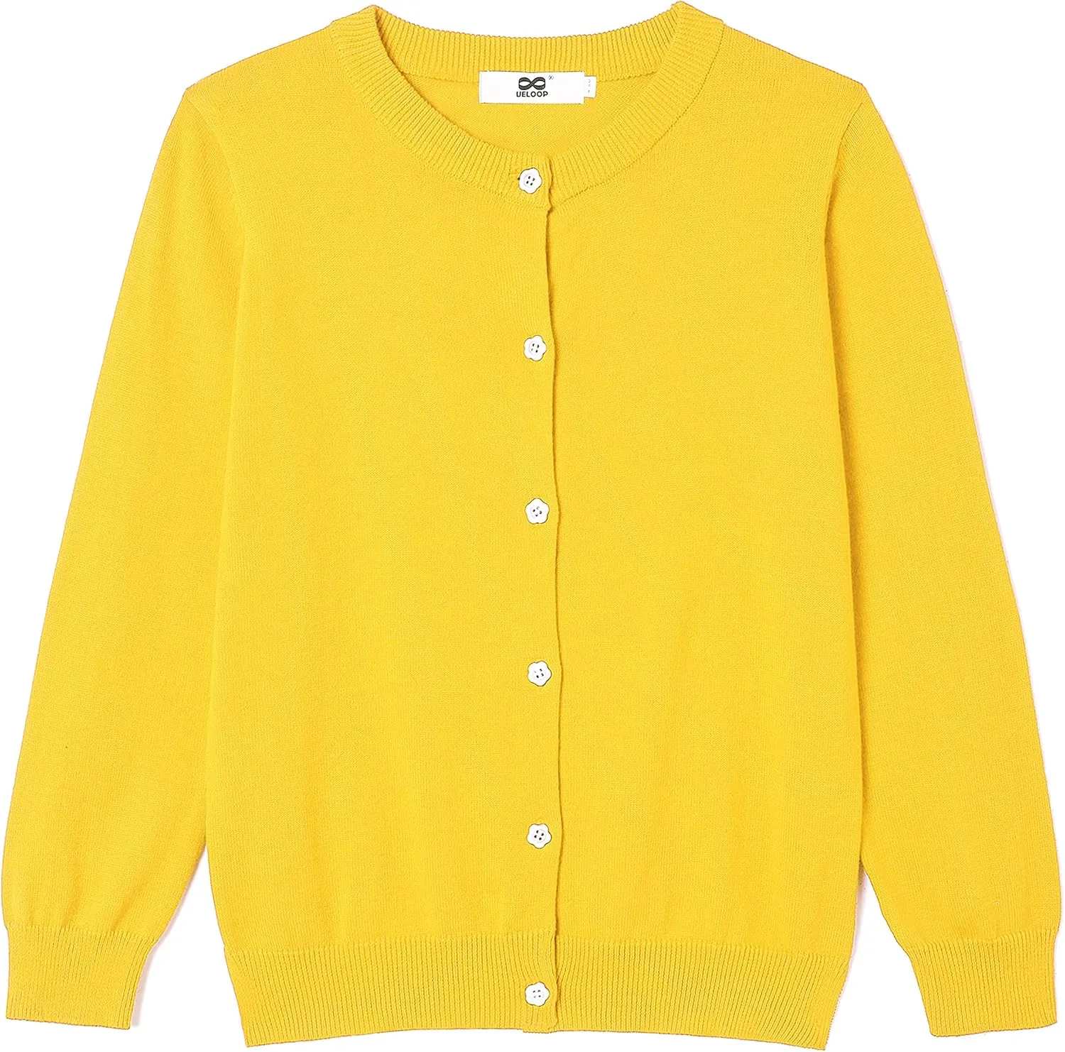 Girls' Cardigan Sweater [Cute Petal Buttons] Cotton Long Sleeve Crewneck Uniform Sweater for 5-14 Years Girls