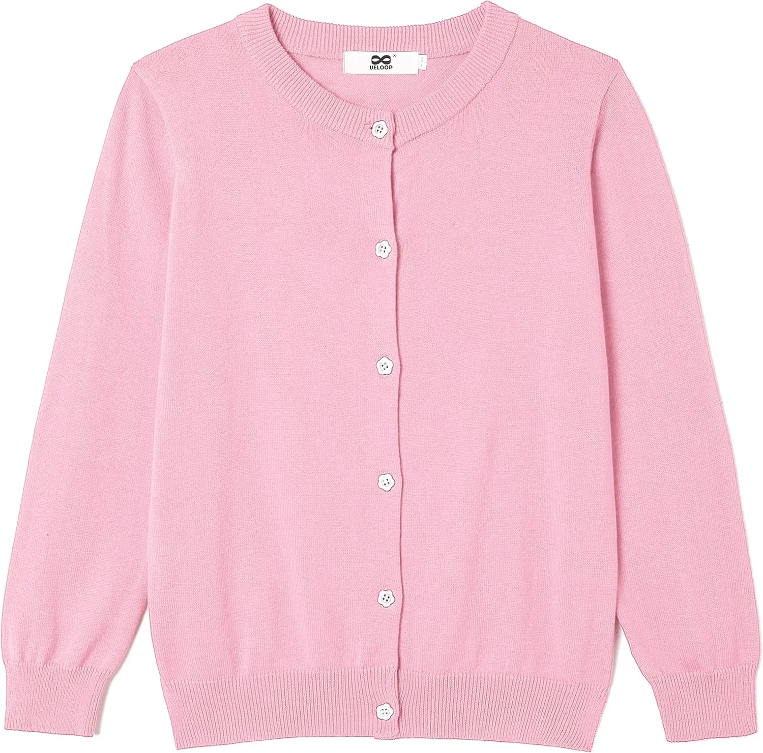 Girls' Cardigan Sweater [Cute Petal Buttons] Cotton Long Sleeve Crewneck Uniform Sweater for 5-14 Years Girls