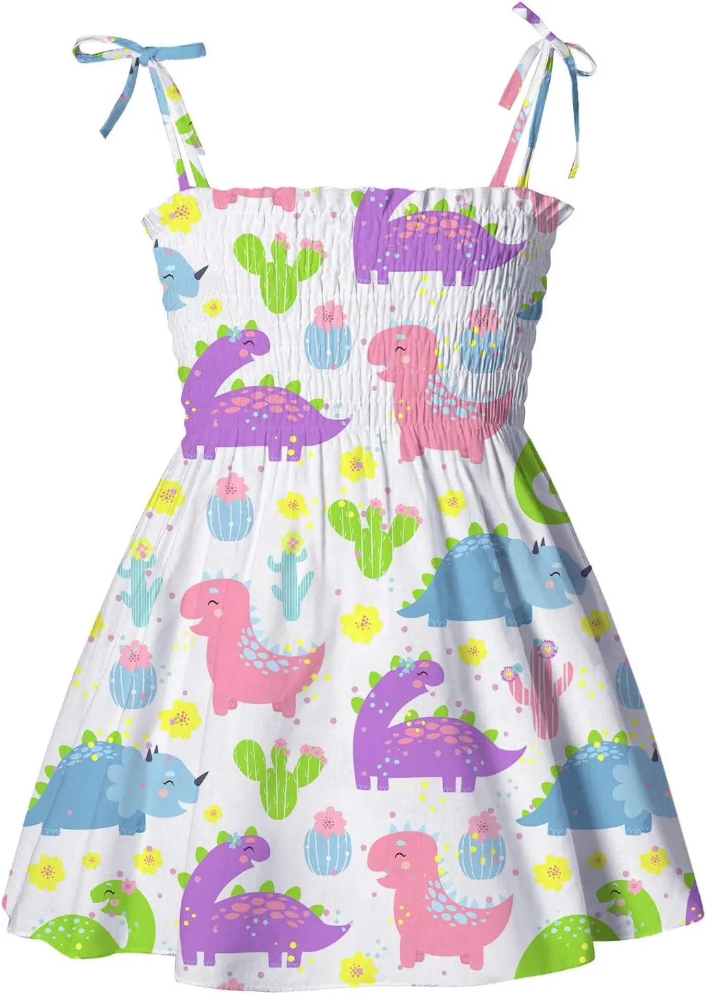 Girl's Ditsy Floral Print Ruffle Hem Cam Dress Spaghetti Strap Bow Tie Side Mini Casual Dresses