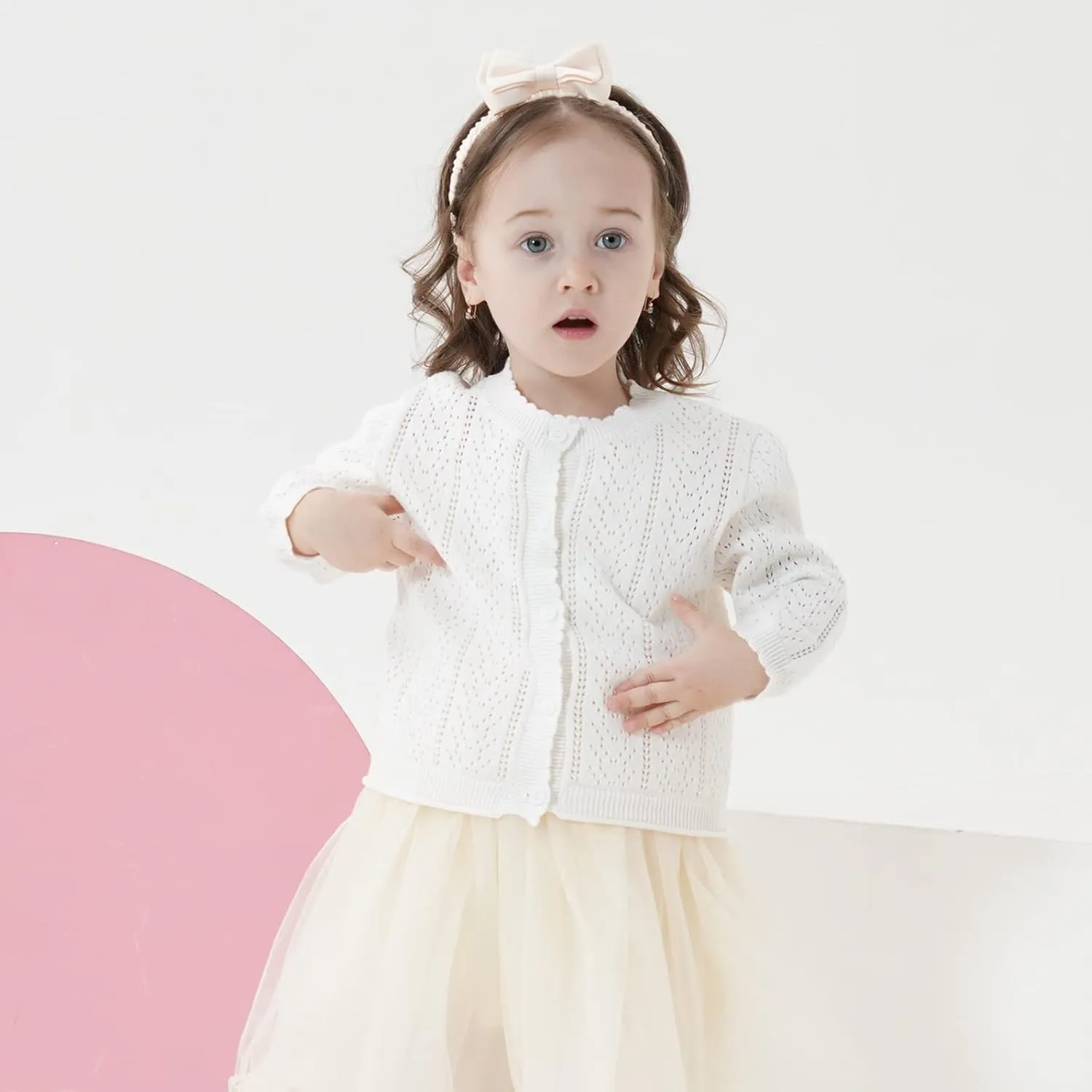 Girls' Knitted Cardigan Long-Sleeved Round Neck Spring Thin Sweater Newborn Baby Girl Cotton Heart-Shaped Sweater Coat