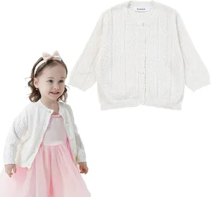 Girls' Knitted Cardigan Long-Sleeved Round Neck Spring Thin Sweater Newborn Baby Girl Cotton Heart-Shaped Sweater Coat