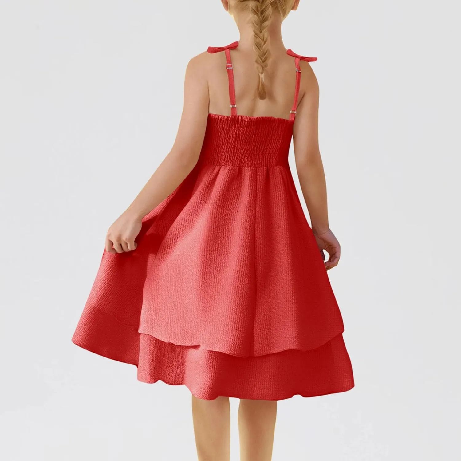 Girl's Sleeveless Dress Smocked Ruched Dresses A Line Swing Layered Dress Formal Cami Dresses Party Prom Gowns