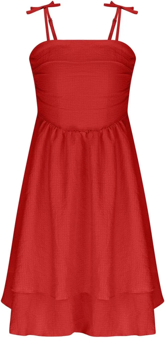 Girl's Sleeveless Dress Smocked Ruched Dresses A Line Swing Layered Dress Formal Cami Dresses Party Prom Gowns