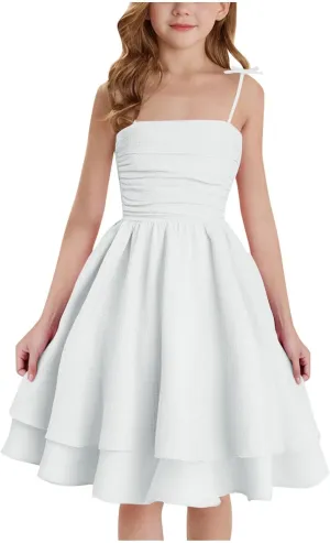 Girl's Sleeveless Dress Smocked Ruched Dresses A Line Swing Layered Dress Formal Cami Dresses Party Prom Gowns