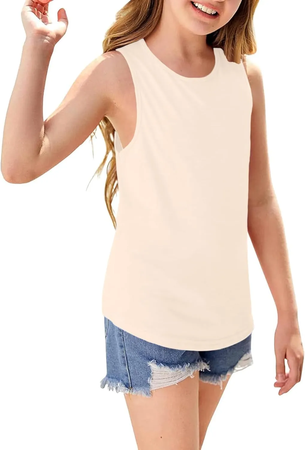 Girls Sleeveless Tank Tops Round Neck Basic Tees Summer Tanks Cute Top