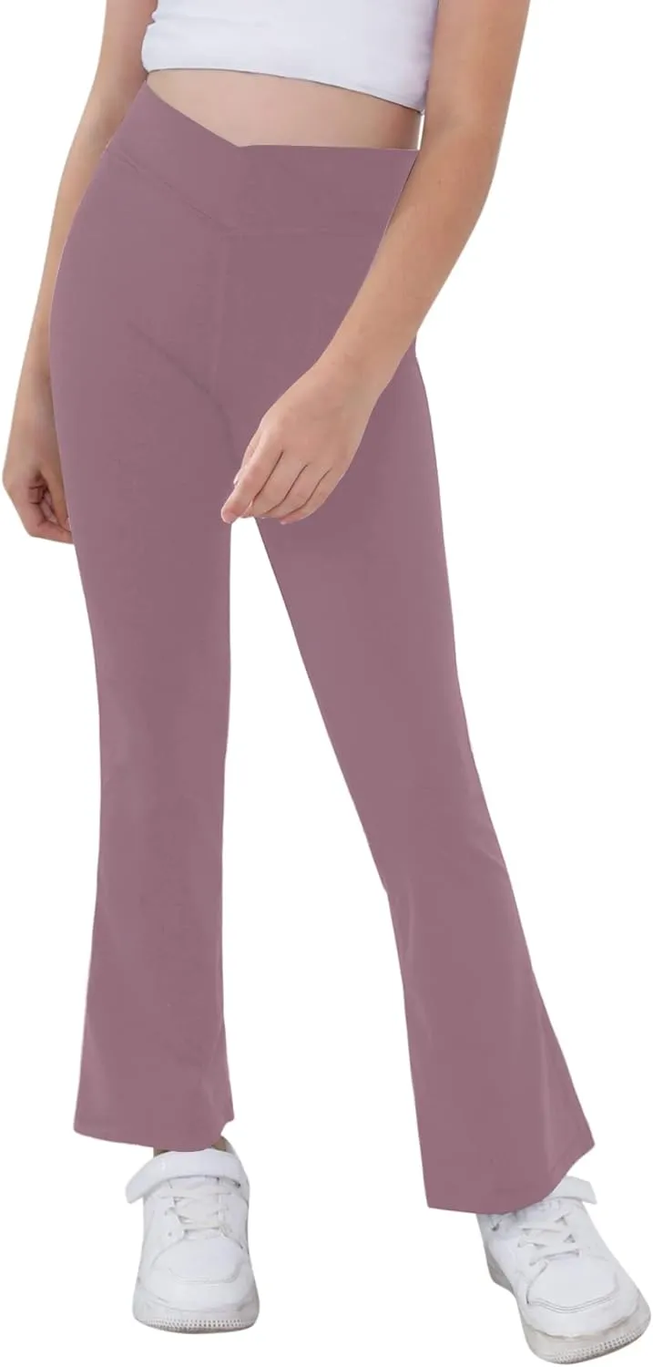 Girls Yoga Pants V Cross Waist Wide Leg Workout Flare Pants High Waist Bootcut Pants