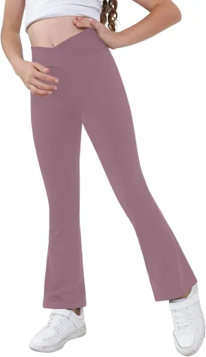 Girls Yoga Pants V Cross Waist Wide Leg Workout Flare Pants High Waist Bootcut Pants