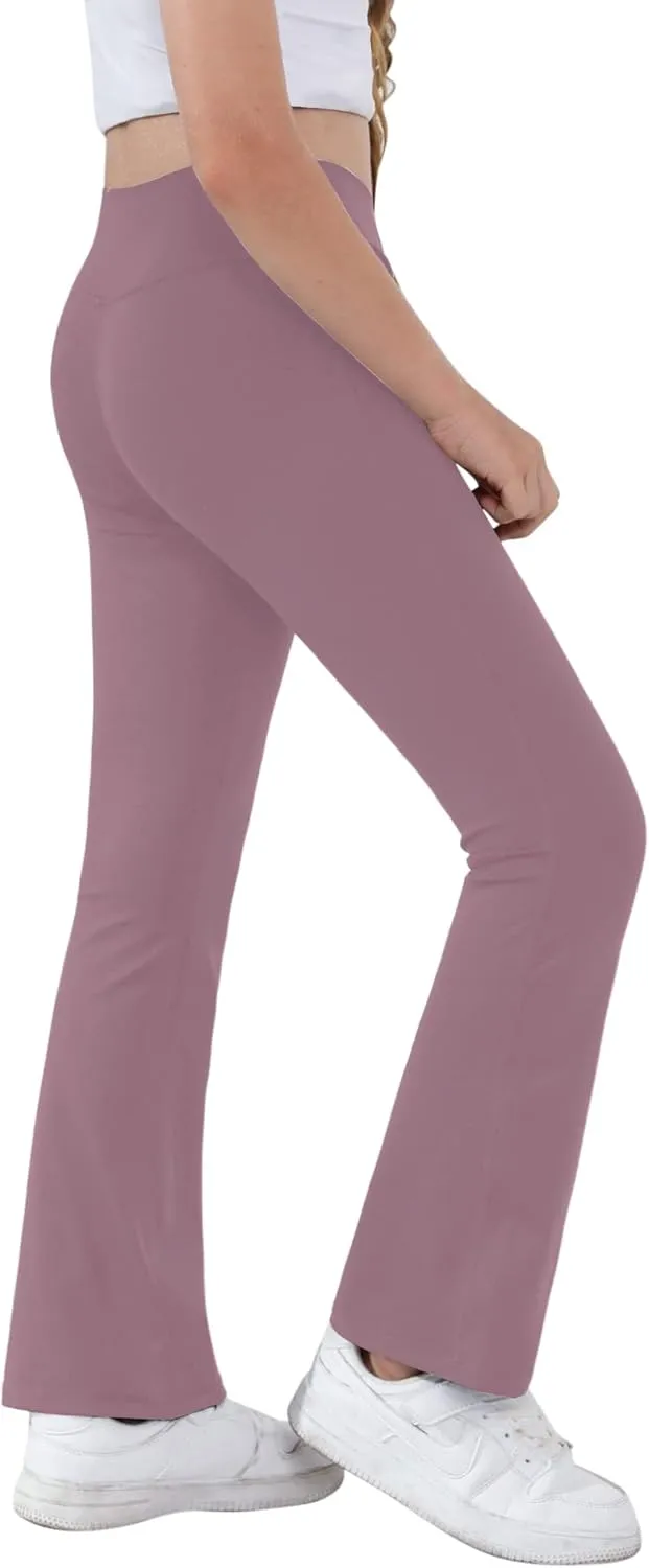 Girls Yoga Pants V Cross Waist Wide Leg Workout Flare Pants High Waist Bootcut Pants