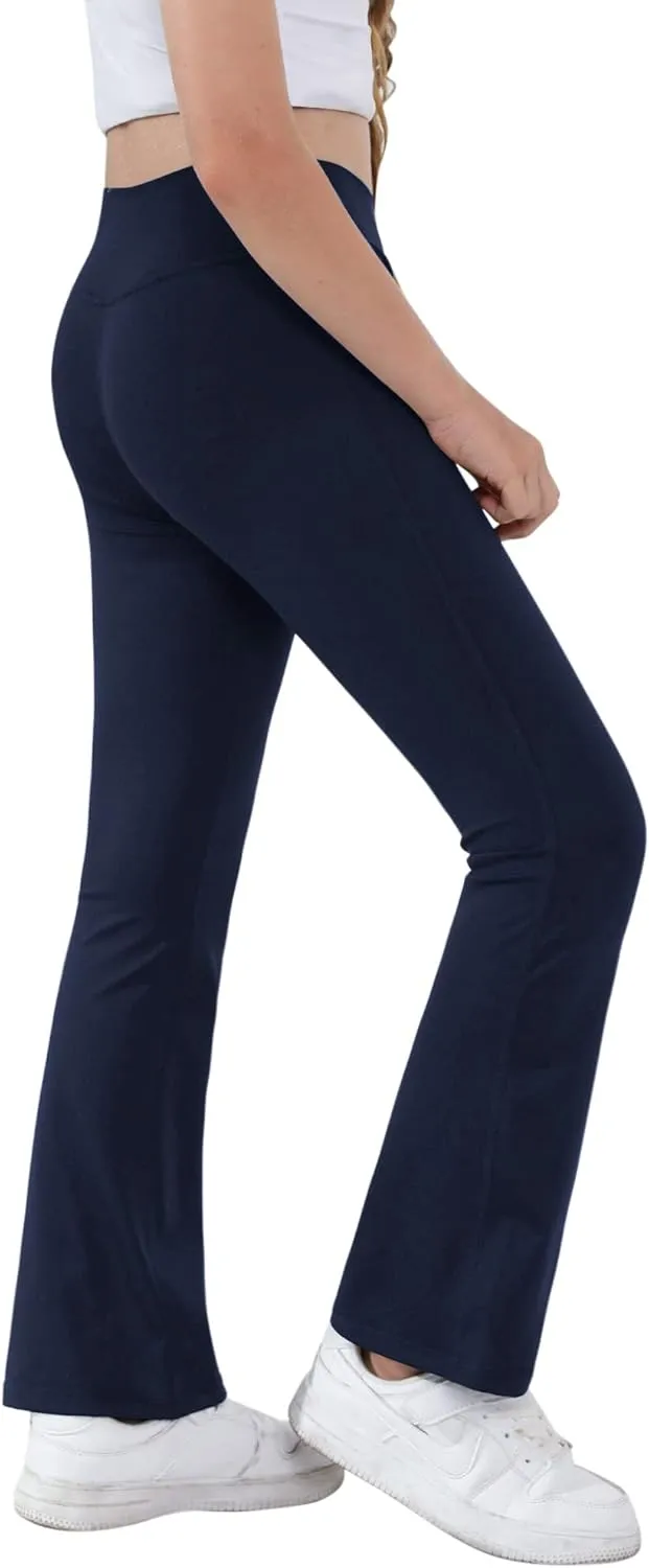 Girls Yoga Pants V Cross Waist Wide Leg Workout Flare Pants High Waist Bootcut Pants