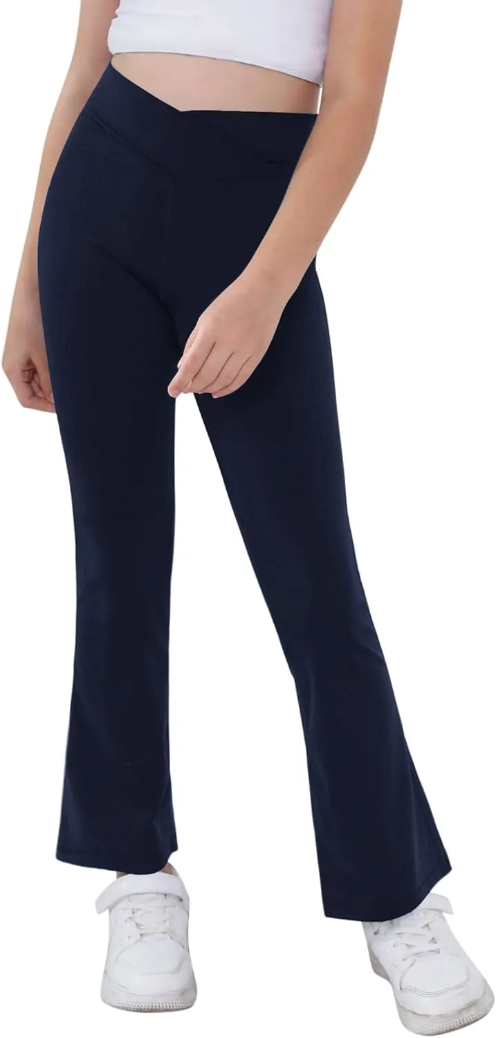 Girls Yoga Pants V Cross Waist Wide Leg Workout Flare Pants High Waist Bootcut Pants