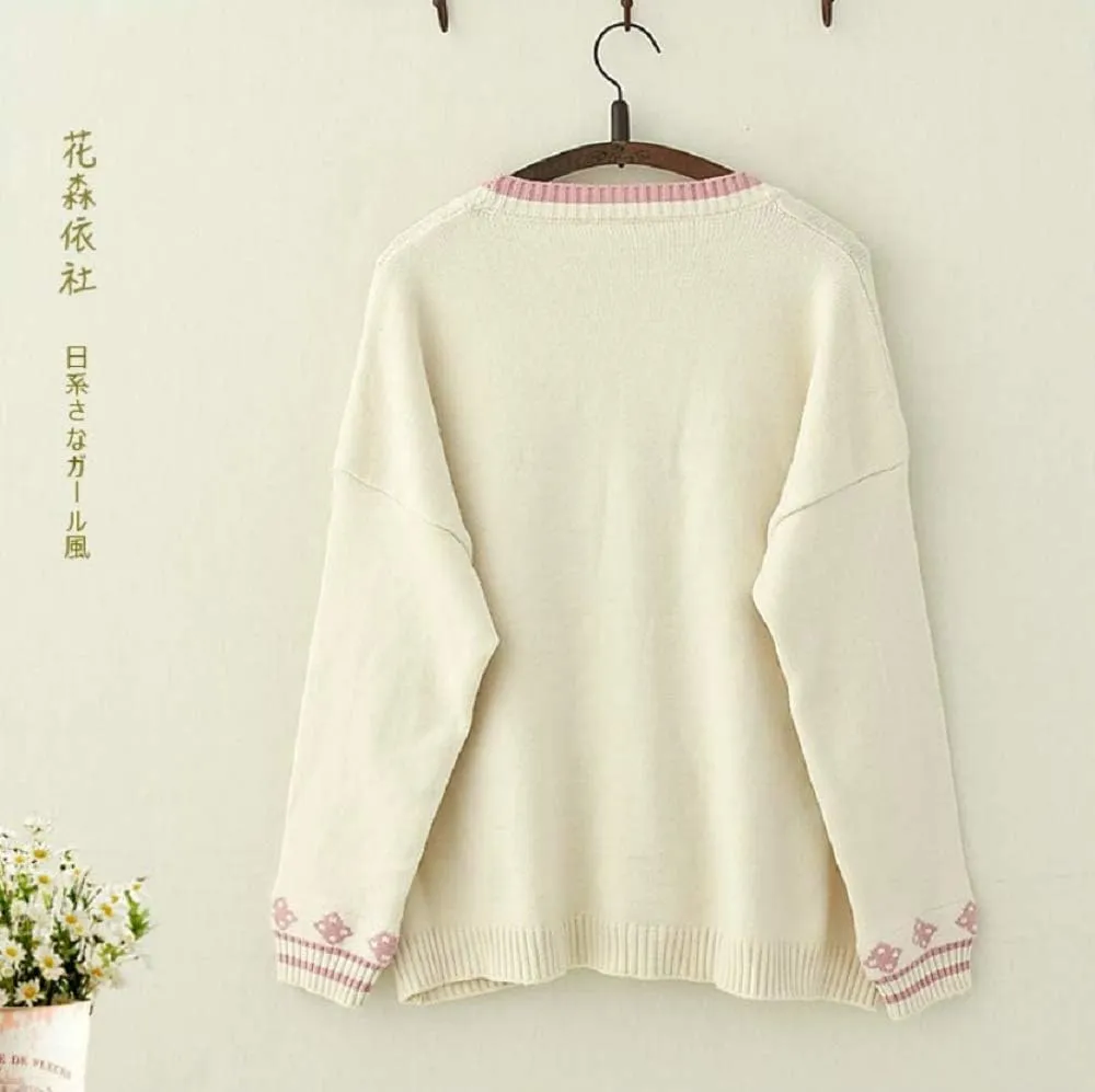 GK-O Mori Girl Kawaii Rabbit Japan JK Uniform Knit Cardigan Sweater Girl School Cosplay Sweater