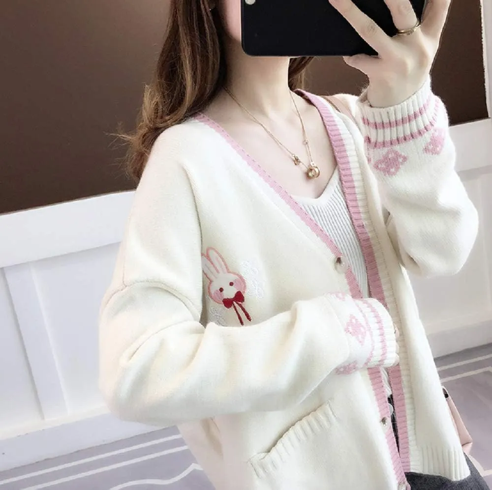 GK-O Mori Girl Kawaii Rabbit Japan JK Uniform Knit Cardigan Sweater Girl School Cosplay Sweater
