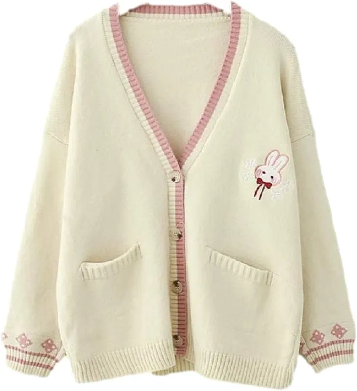 GK-O Mori Girl Kawaii Rabbit Japan JK Uniform Knit Cardigan Sweater Girl School Cosplay Sweater