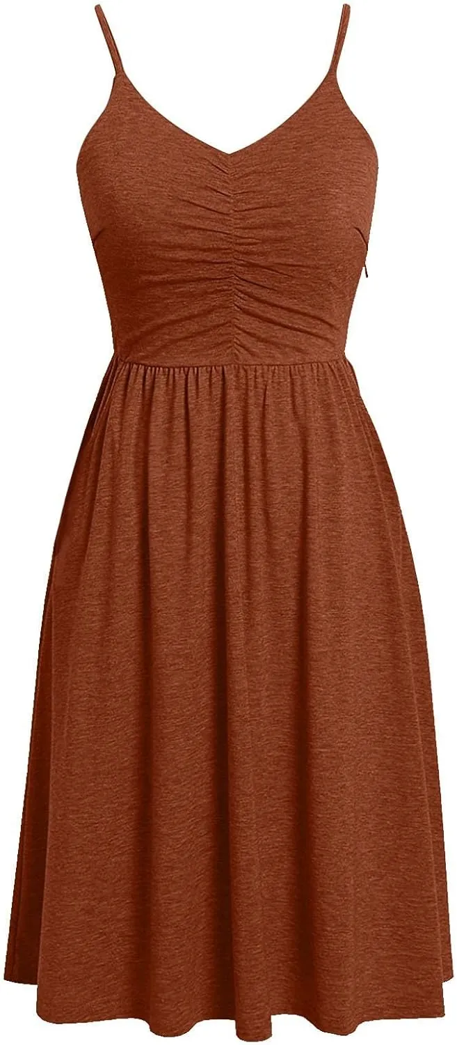 Going Out Dresses for Women 2025 Summer Casual Spaghetti Straps Sleeveless V Neck Mini Dress A-Line Flowy Beach Dress