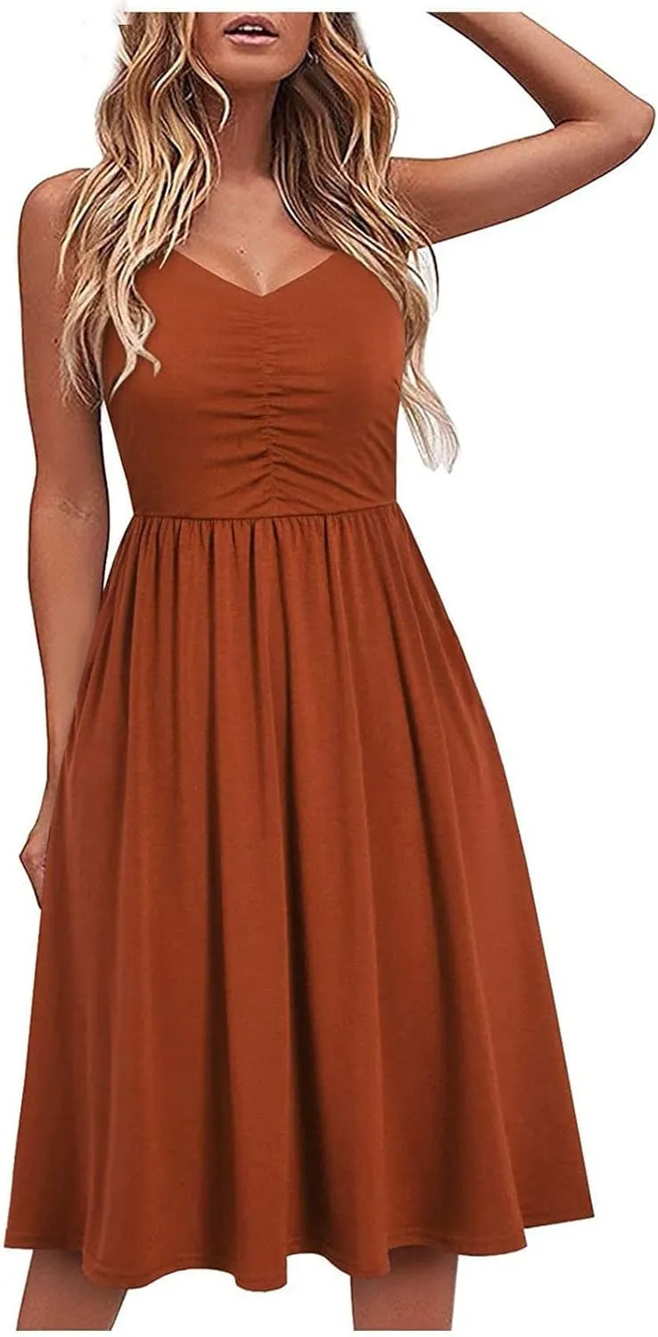 Going Out Dresses for Women 2025 Summer Casual Spaghetti Straps Sleeveless V Neck Mini Dress A-Line Flowy Beach Dress