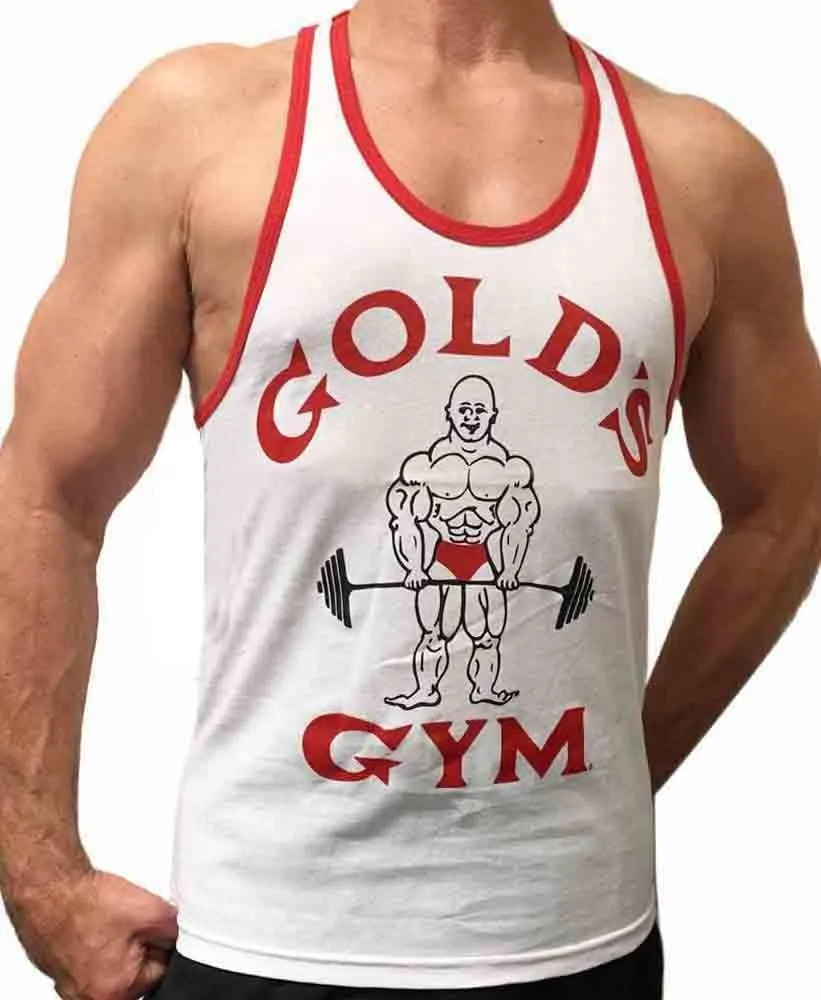Gold's Gym Tank Top Ringer - Official Licensed - RT-2 (XL, White/Red)