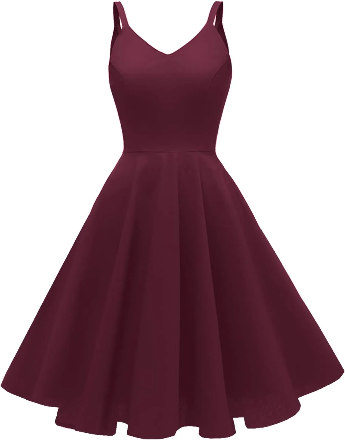 GOOBGS Women's 1950s Retro Vintage Spaghetti Strap Cocktail Swing Dresses with Pockets