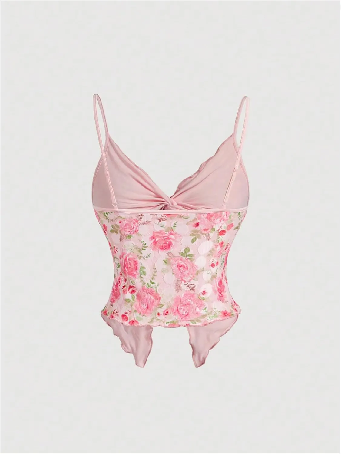 GORGLITTER Women's Floral Camisole Top Twist Front Y2K Coquette Crop Cami Tops