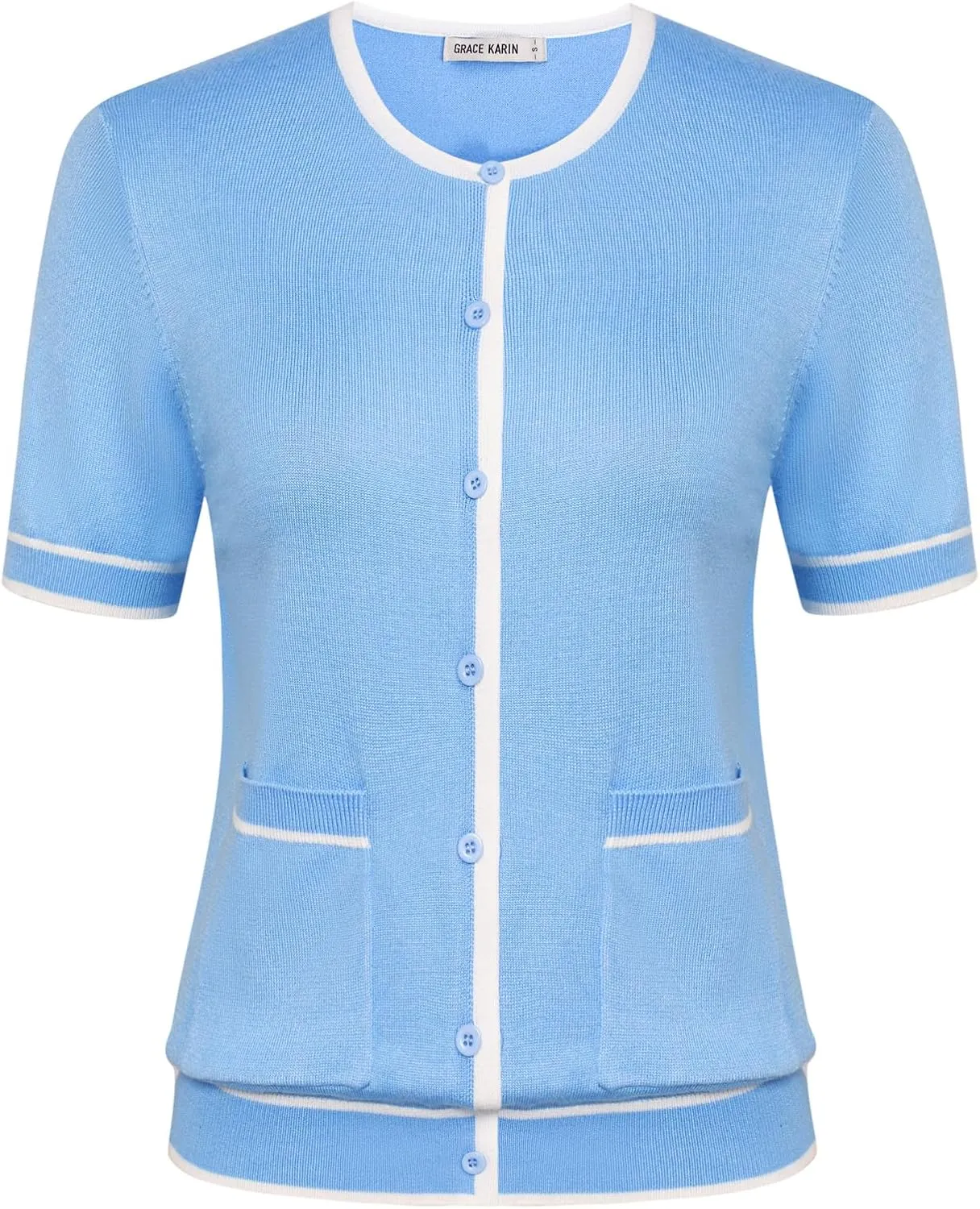GRACE KARIN Short Sleeve Contrast Cardigan Sweaters for Women Summer Casual Striped Button Down Bolero Shrug