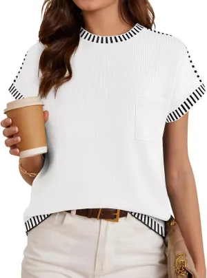 GRACE KARIN Womens Cap Sleeve Sweater Vest Crewneck Knit Casual Sweater Trendy 2025 Y2K Summer Shirt Tops