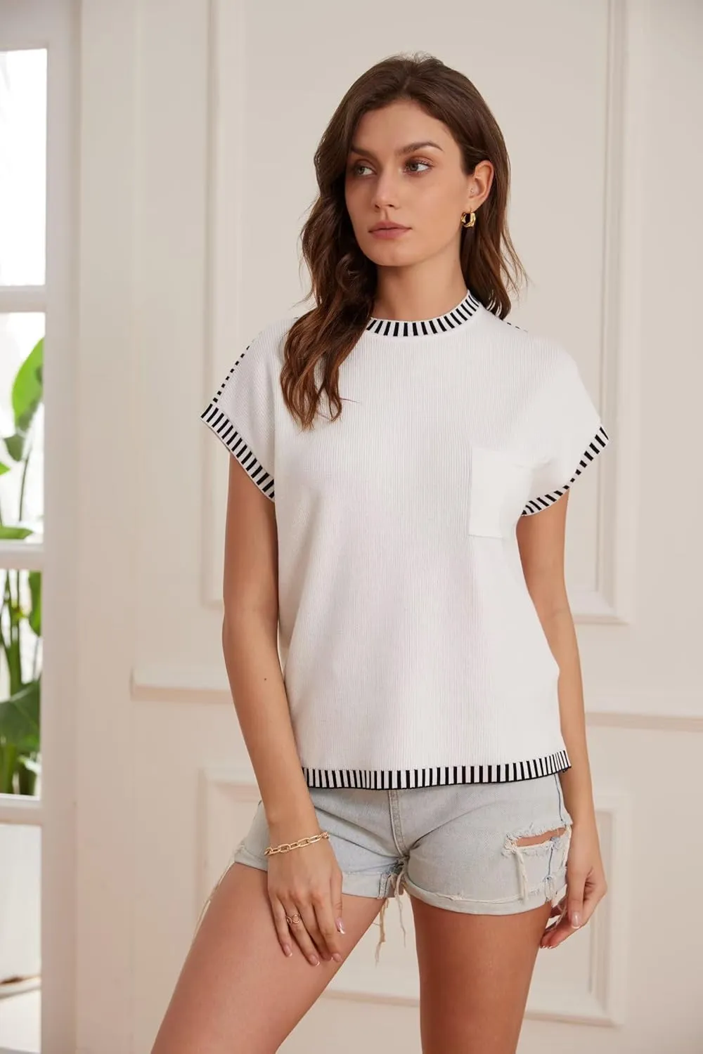 GRACE KARIN Womens Cap Sleeve Sweater Vest Crewneck Knit Casual Sweater Trendy 2025 Y2K Summer Shirt Tops
