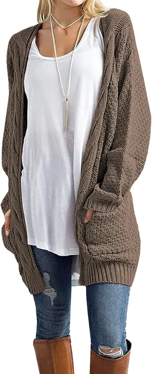 GRECERELLE Women's Loose Open Front Long Sleeve Chunky Knit Cable Cardigans Sweater with Pockets