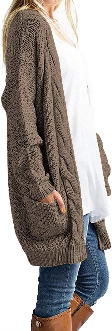 GRECERELLE Women's Loose Open Front Long Sleeve Chunky Knit Cable Cardigans Sweater with Pockets