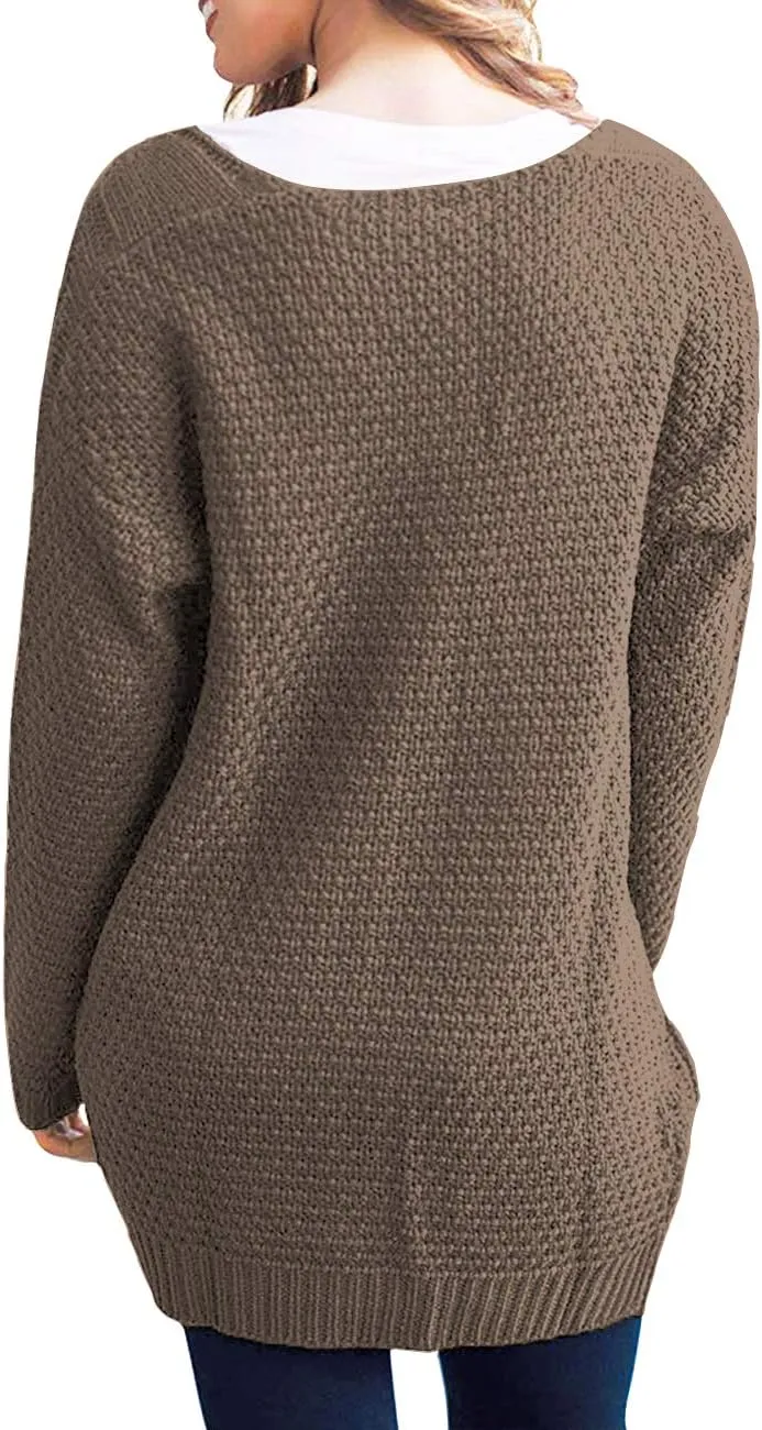 GRECERELLE Women's Loose Open Front Long Sleeve Chunky Knit Cable Cardigans Sweater with Pockets