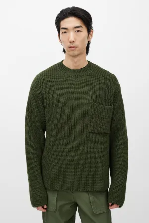 Green Wool Ribbed Knit Sweater
